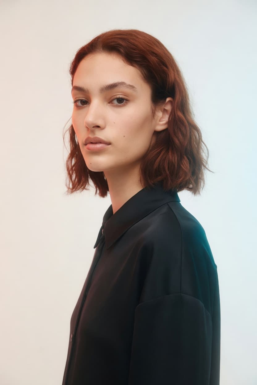 Portrait after copper hair color — same person
