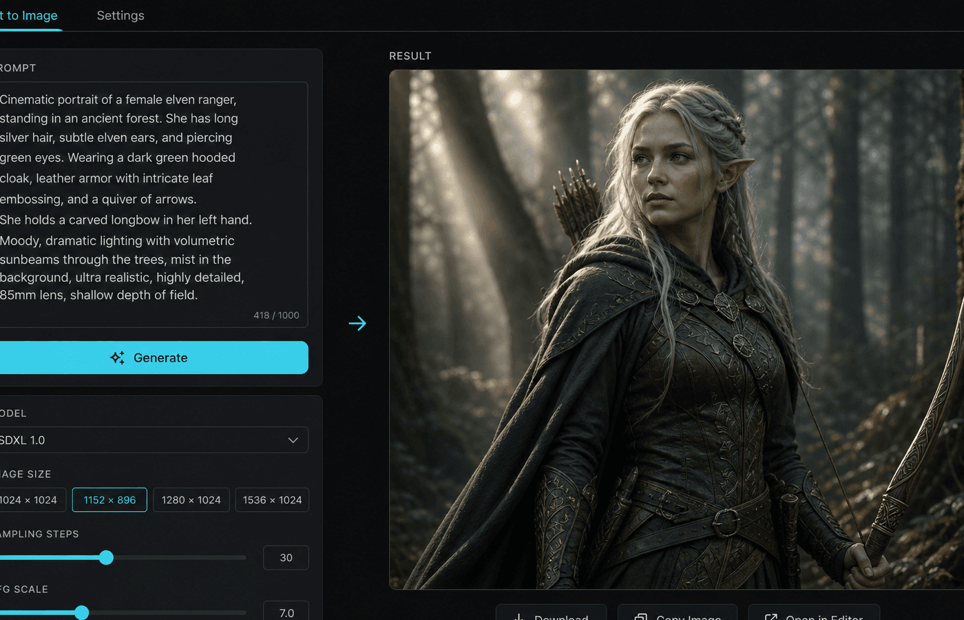 Lustify AI image generation prompt and result example in Icelake Image Studio